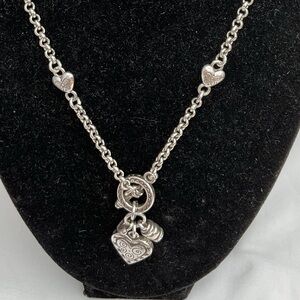 Brighton Vintage Silver Tone Heart Charm Toggle Necklace | Double Chain | 24”
